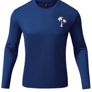 Blue Long Sleeve Shirt with Palm Tree Design